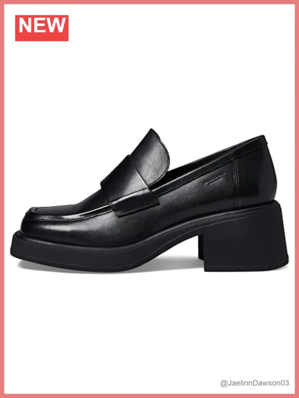 Vagabond Dorah Leather Loafers Square Toe Block Heel Slip-On Shoes